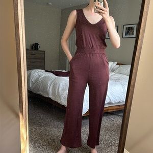 Wool& maroon merino wool v-neck jumpsuit